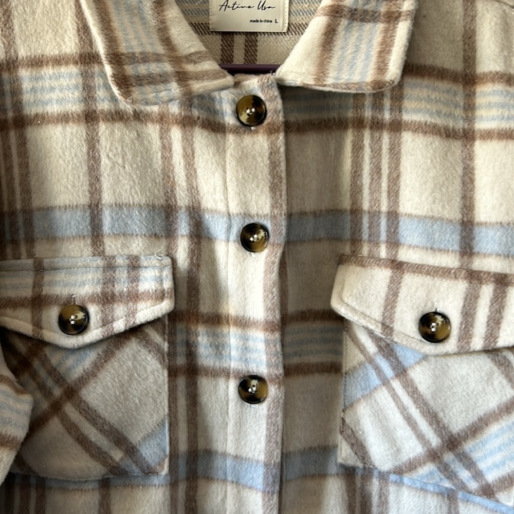 Active Usa Boutique Plaid Shacket Blues, Tans, Si… - image 4